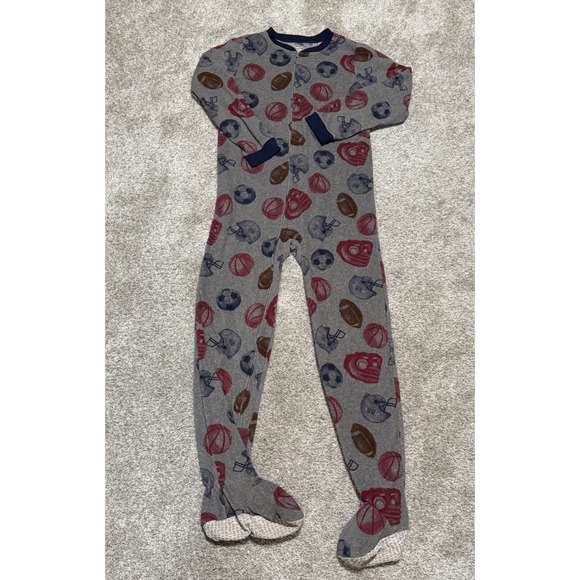 Carter's Kid Boys 1-Piece Football Sports Fleece Footie Grey Pajamas Size 14 - Picture 1 of 6